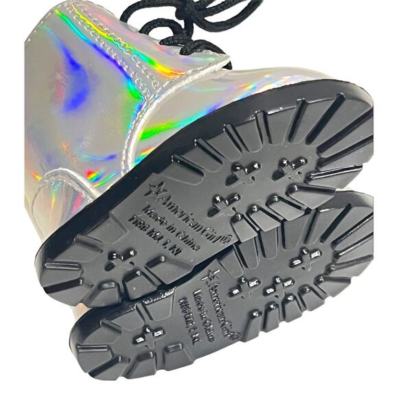 American Girl Doll BOOTS Silver Iridescent Rainbow Luciana Corinne Shoelaces NEW - Picture 3 of 5